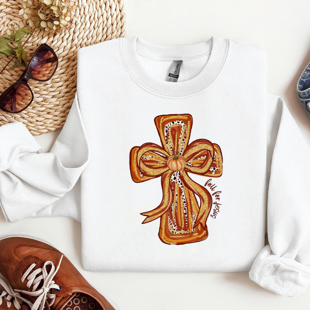 Fall for Jesus Sweatshirt, Fall Coquette Bow Sweatshirt, Fall Shirt Top, Autumn Pumpkin Sweatshirt, 2025 Autumn Vibes Top, Christian Gift ILAF54
